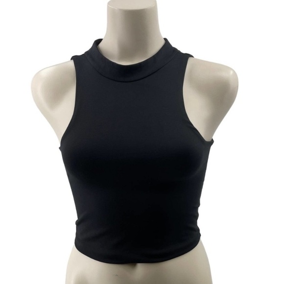 Girlfriend Collective Freddie crop top small black back zip high neck gym yoga - Picture 1 of 7